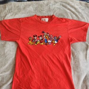 Disney Red Short Sleeve Tee with Mickey, Minnie & Friends Embroidered Graphic